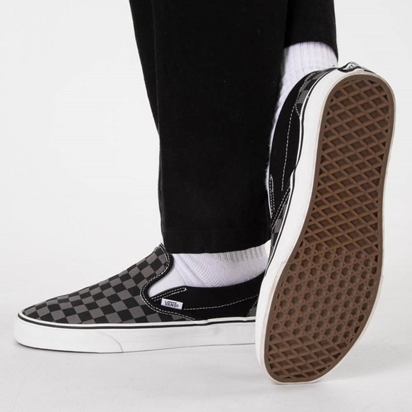 Vans Unisex Classic Checkerboard Black and Pewter Grey Slip-On Sneakers - Picture 14 of 14